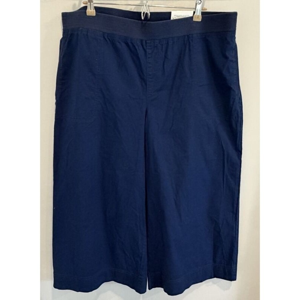 Chicos Pull On Wide Leg Poplin Culotte Crop Pants Navy Blue New 4 20
